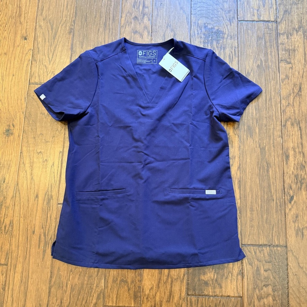FIGS Scrub Top Womens Medium Navy Casma Three-Pocket V-Neck Stretch Medical
